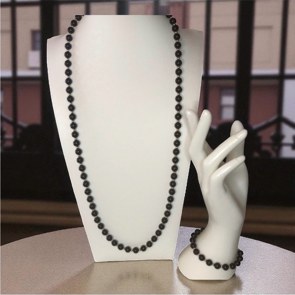 Vintage Monet Black Acrylic Necklace with Bracelet